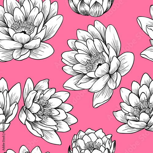 White lily on a pink background.Vector seamless pattern 