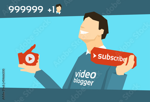 Popular Video Blogger With Like Subscribe