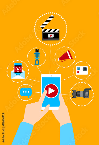 Hand Hold Cell Smart Phone Video Blog Concept