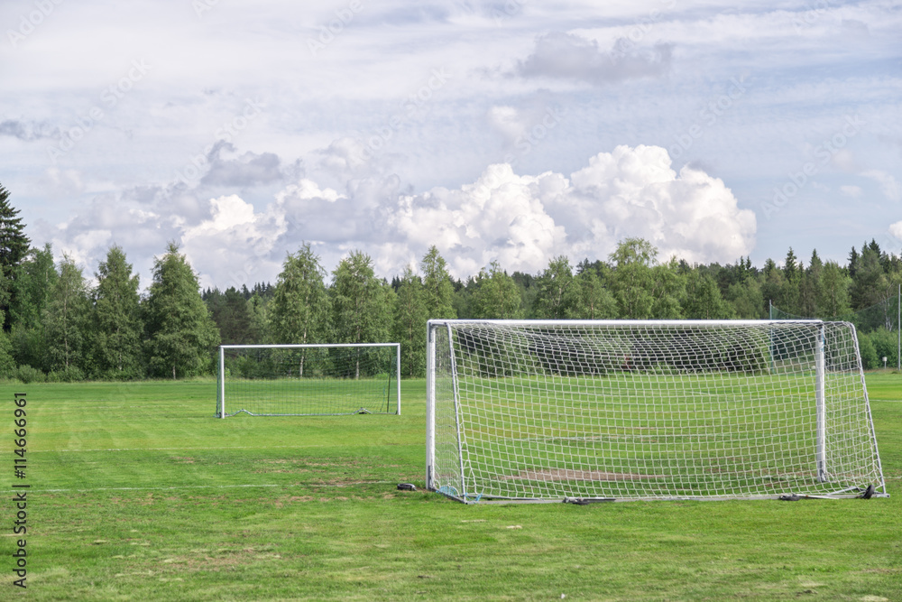 Fototapeta premium Soccer Goals on Soccer Pitch