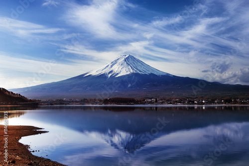 The reflection of Mt.Fuji in lake kawaguchiko, Japan