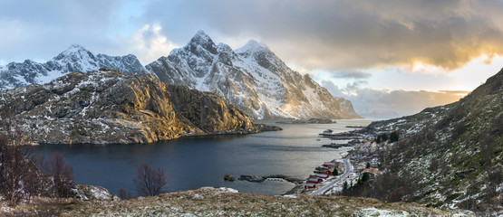 Fototapete Skandinavien Panorama of mystic evening landscape on Lofoten islands  © Cinematographer