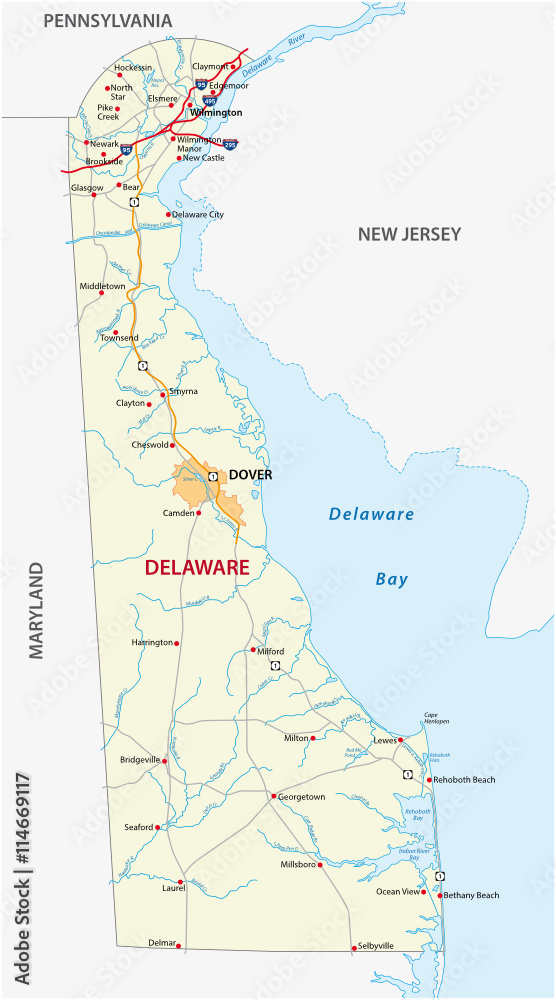 road map of the US state delaware