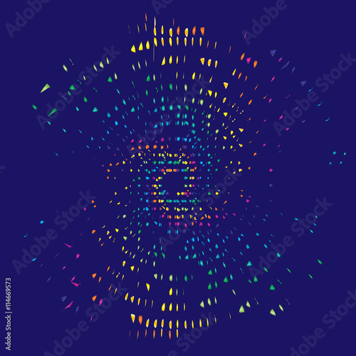 Abstract colorful dots and distorted shapes, swirl background design.