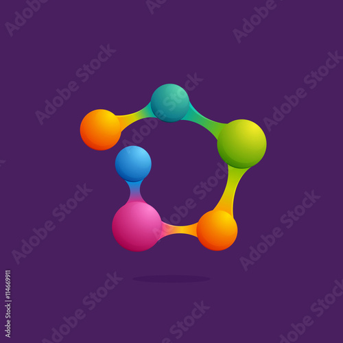 Letter D logo with colorful spheres or dots and lines.