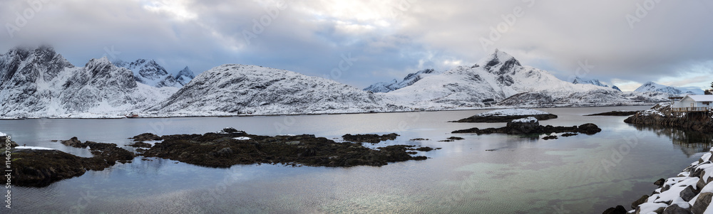 Lofoten islands panorama during winter time