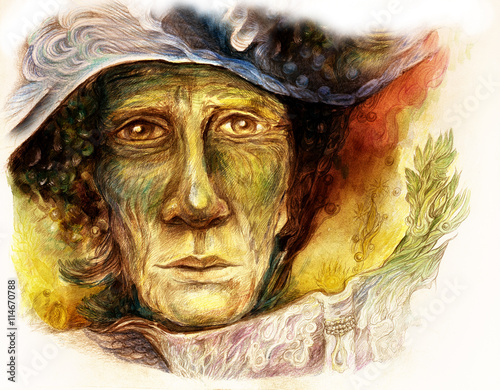 Tableau sur toile Old storyteller telling a faiy tale from an enchanted book
