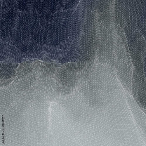 Abstract Landscape Background. Mosaic. 3D Wireframe Terrain. Vector Illustration. 