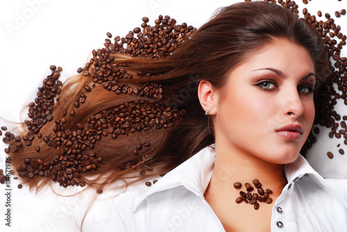 woman with coffee beans