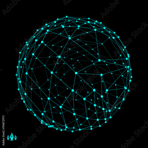 Sphere with Connected Lines and Dots. Global Digital Connections. Globe Grid. Wireframe Illustration. 3D Technology Style. Networks.