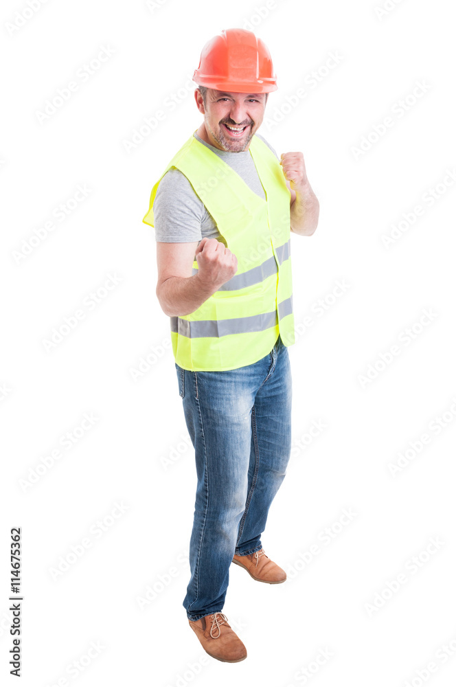 Full body of joyful successful constructor male Full body of joyful successful constructor male