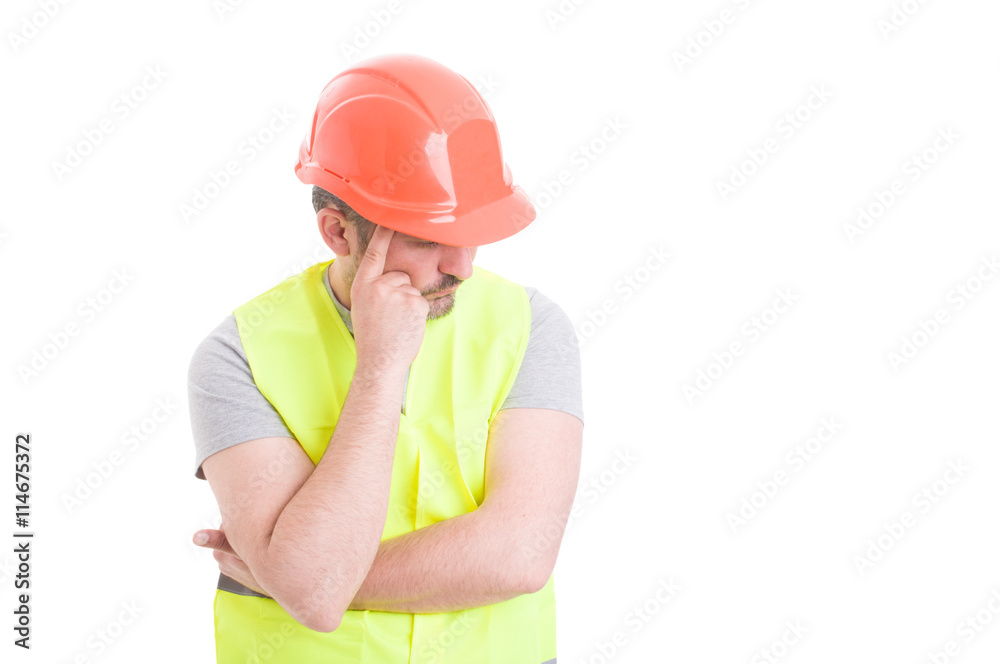 Thoughtful young engineer taking an important decision Thoughtful young engineer taking an important decision