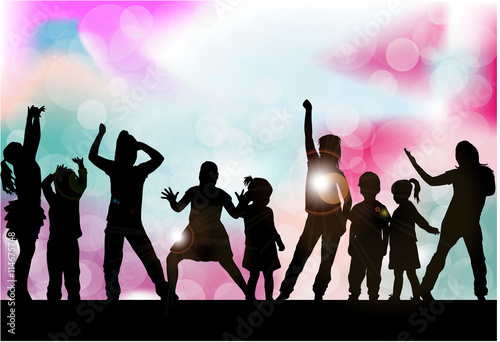 Silhouettes of children playing.