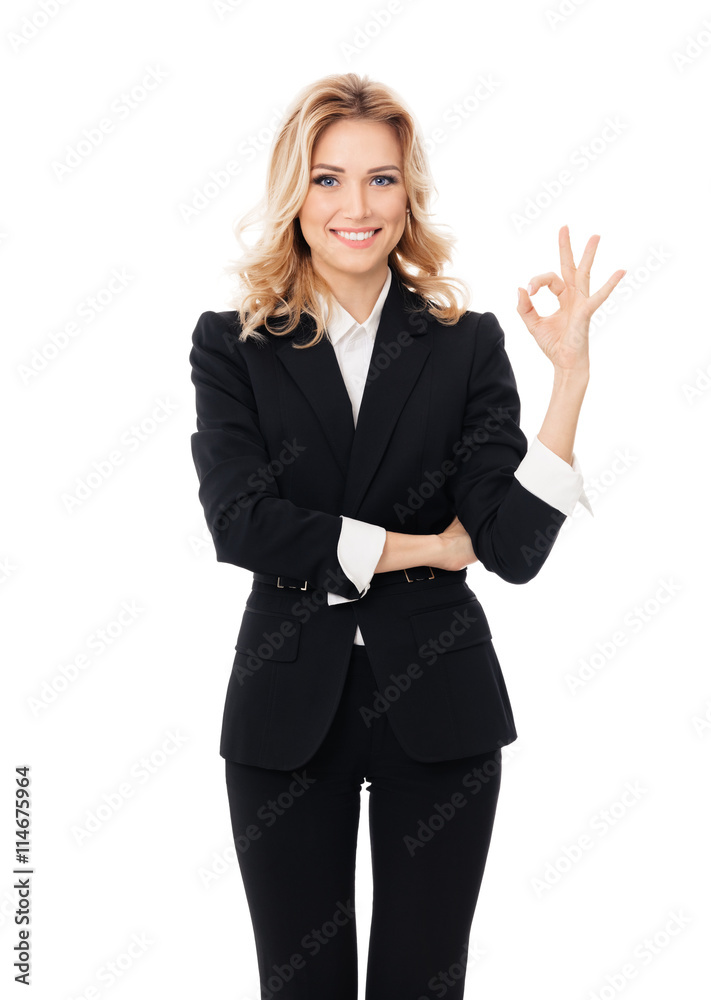 businesswoman showing okay gesture, isolated businesswoman showing okay gesture, isolated