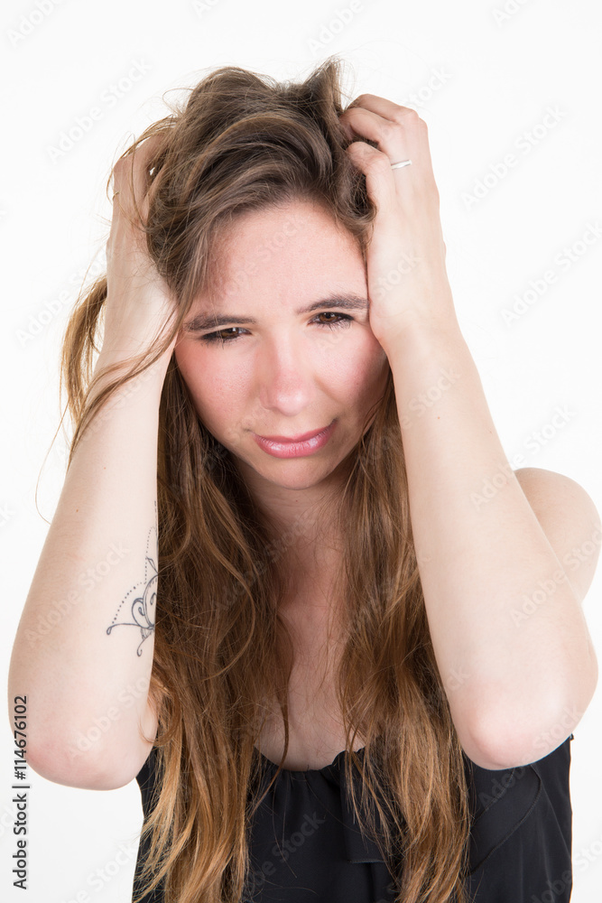 Headache. Woman having Headache. Sick. Flu Headache. Woman having Headache. Sick. Flu