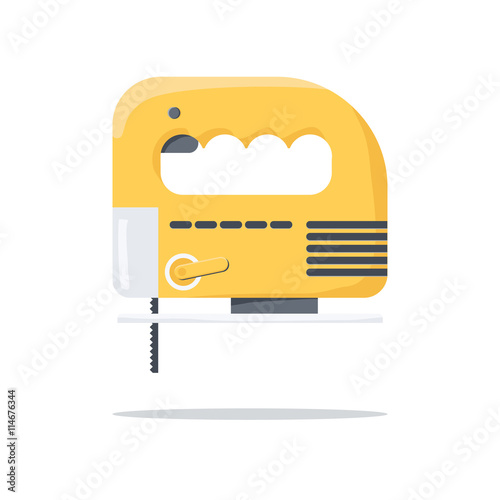 Electric carpentry jig saw tool. Flat vector illustration.