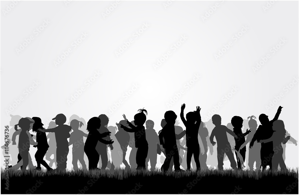 Silhouettes of children playing. Large group. Silhouettes of children playing. Large group.