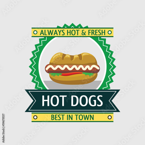 Hot dog label. Vector colored illustration.