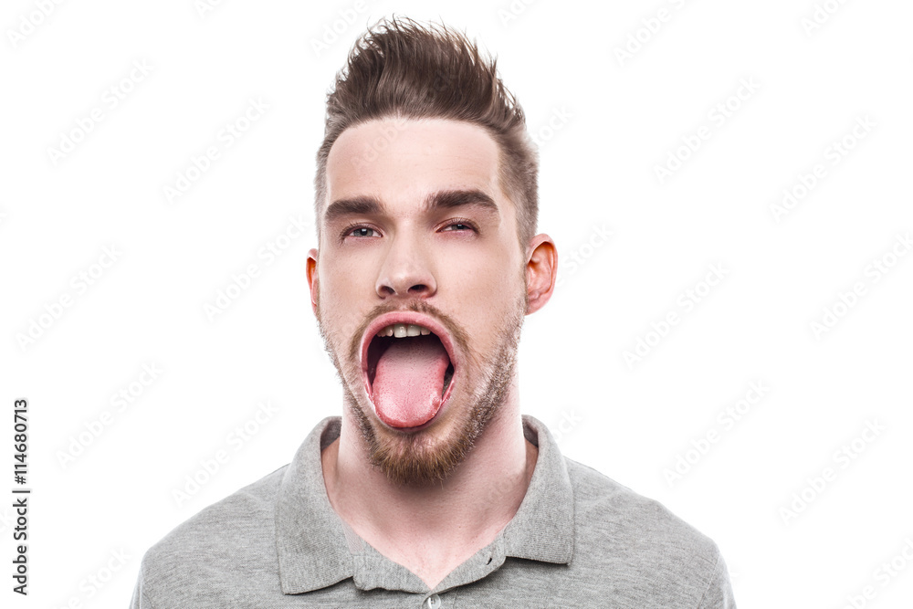 Young man with windblown mouth