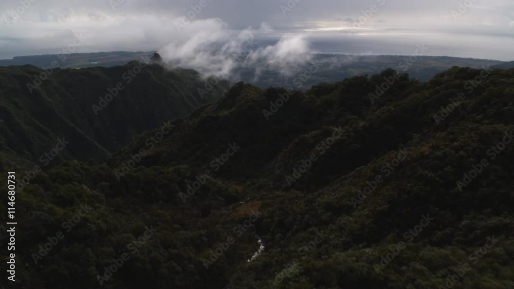 Over a dark forested ridge in Mamalahoa Forest, Oahu. Shot in 2010. Over a dark forested ridge in Mamalahoa Forest, Oahu. Shot in 2010.