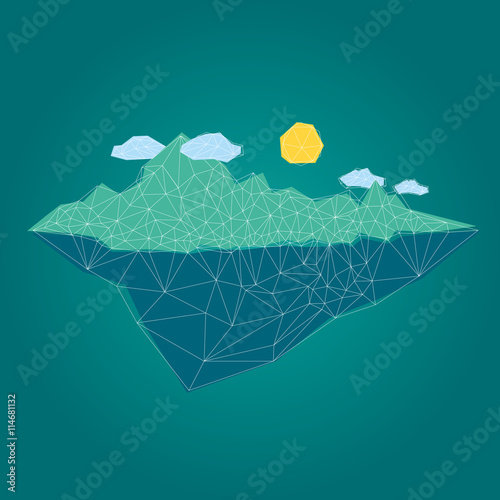 Island with mountain vector low poly style illustration
