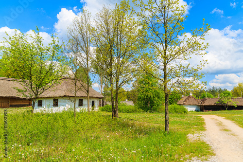 Rural road in Tokarnia village on sunny beautiful spring day, Poland