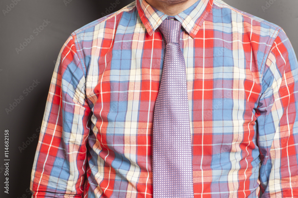 Man Dressed Checkered Shirt With  Tie