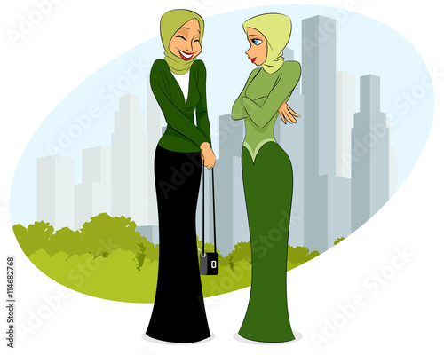 Two women in city