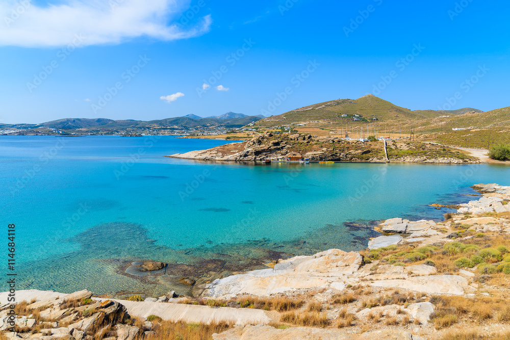 A view of beautiful Monastiri bay with turquoise sea water, Paros island, Greece