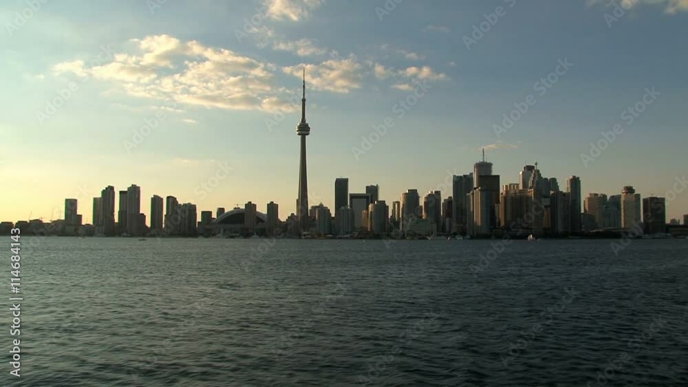 Skyline Toronto view from ferry in the evening, Ontario, Canada