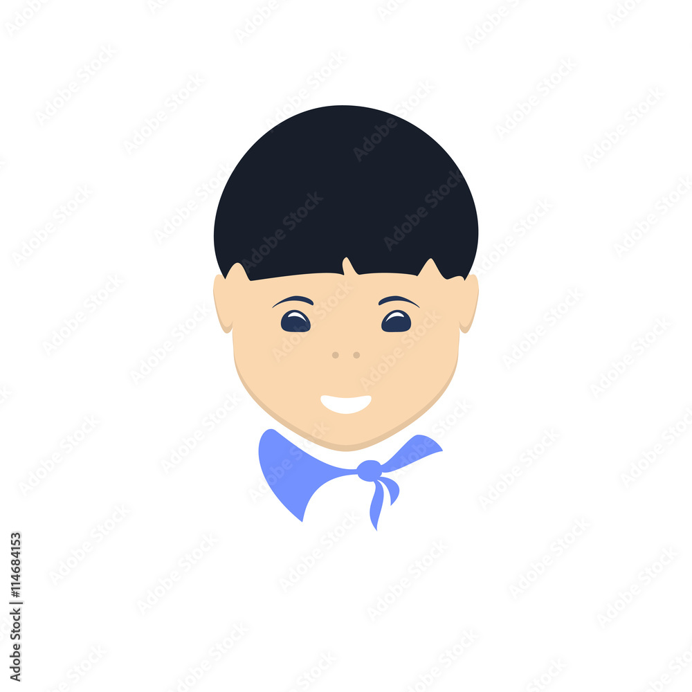 Asian Boy , Face Boy Isolated on White Background, Vector Illustration