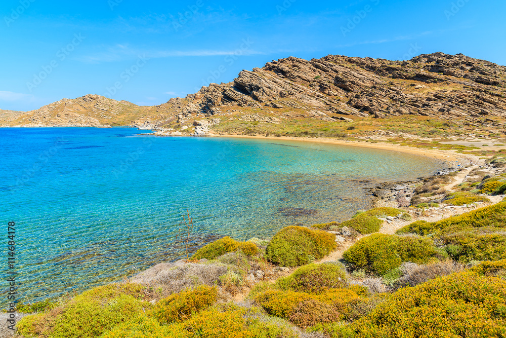 A view of beautiful Monastiri bay with turquoise sea water, Paros island, Greece A view of beautiful Monastiri bay with turquoise sea water, Paros island, Greece