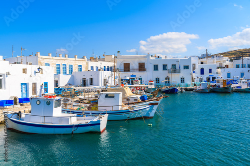 Traditional fishing boats in Naoussa port, Paros island, Greece