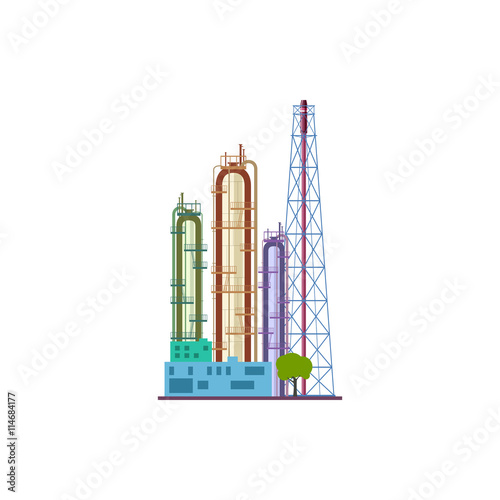 Chemical Plant Isolated on White Background, Refinery Processing of Natural Resources, Industrial Pipes , Vector Illustration
