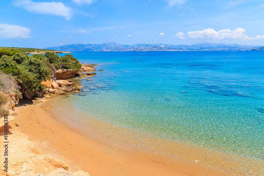 A view of beautiful beach near Santa Maria village, Paros island, Greece