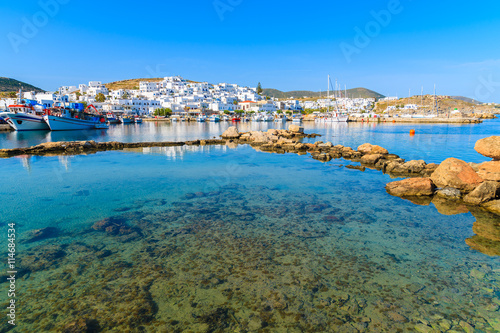 A view of Naoussa fishing port at sunset time, Paros island, Cyclades, Greece