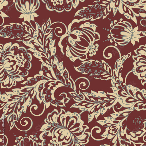 ethnic flowers seamless vector pattern. floral background