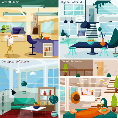  Loft Studio Concept Icons Set 
