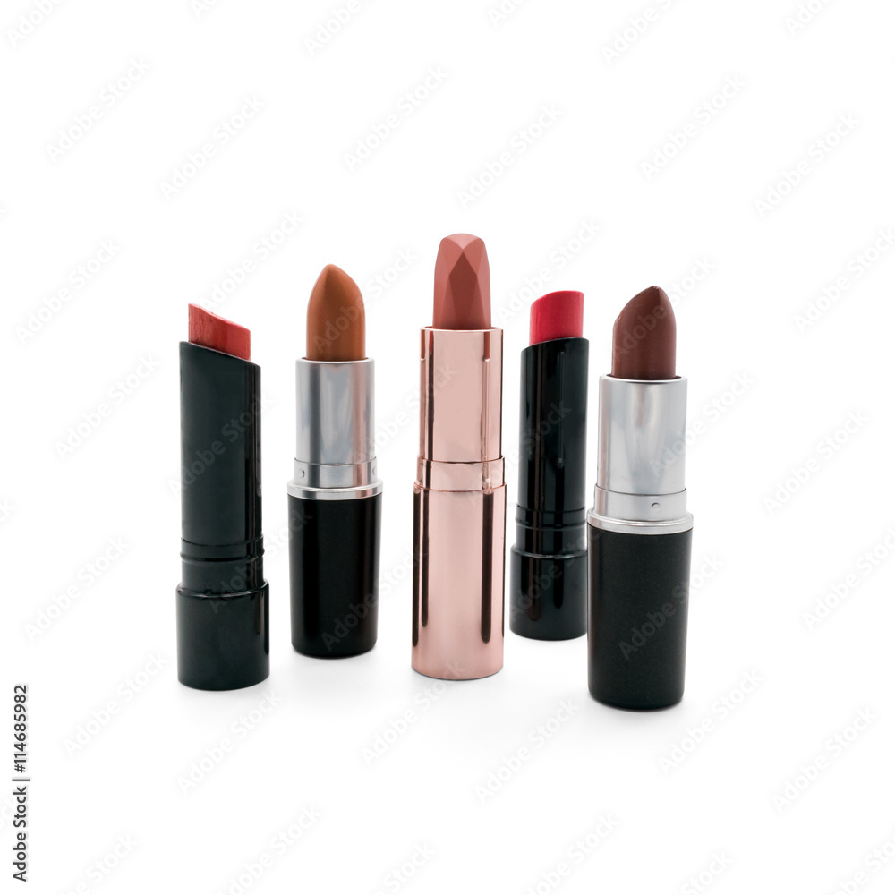 Set of different color of lipsticks isolated on white background