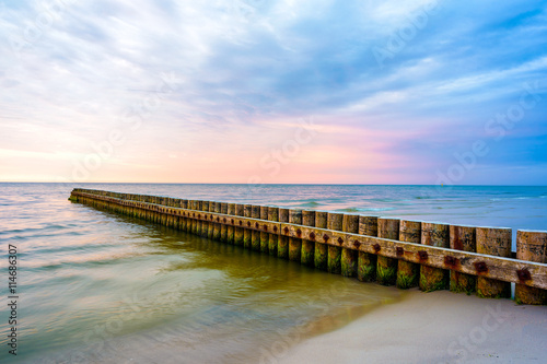 Beautiful sunset on beach in Leba coastal town, Baltic Sea, Poland © pkazmierczak
