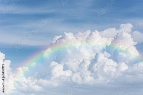 beautiful classic rainbow across in the blue sky after the rain