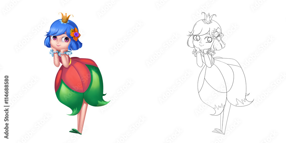 Coloring Book and Princess Girl Character Design Set 18 Lovely Attractive Cute Flower Fairy Princess isolated on White Background Realistic Fantastic Cartoon Style Character Story Card Sticker Design Coloring Book and Princess Girl Character Design Set 18 Lovely Attractive Cute Flower Fairy Princess isolated on White Background Realistic Fantastic Cartoon Style Character Story Card Sticker Design