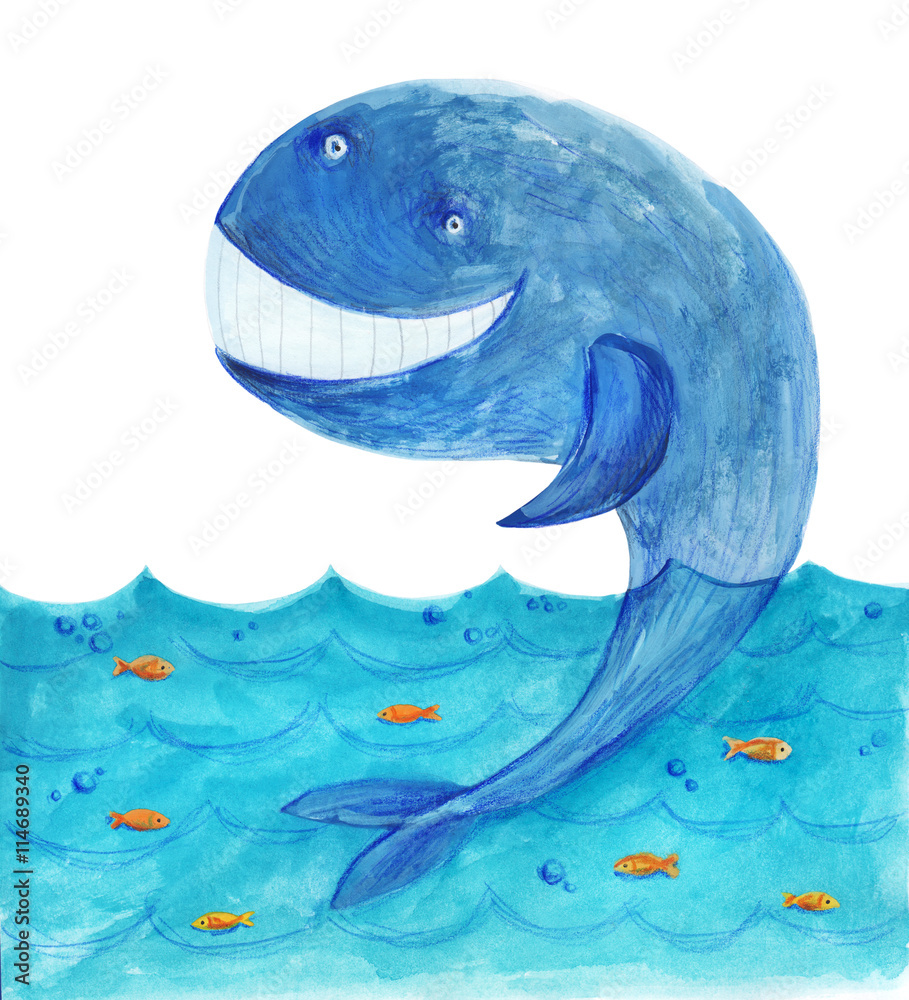 Obraz premium Whale. Watercolor and gouache illustration