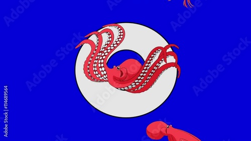 Letter O and Octopus (foreground)	Animated animal alphabet. Motion graphic with chroma key. Animal in a foreground of a letter. photo