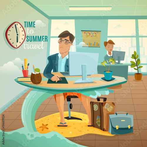 Office Dreams Vacation Illustration