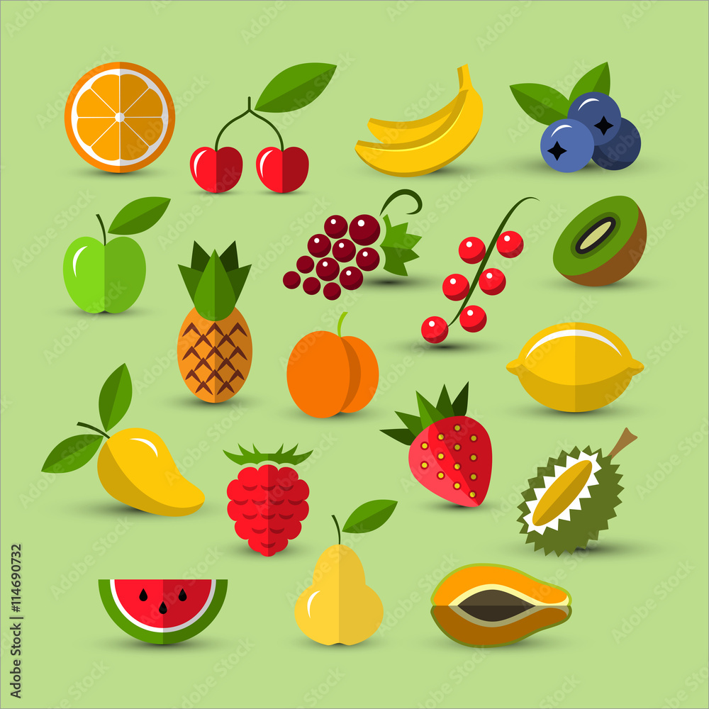 Fruits and berries icons Fruits and berries icons