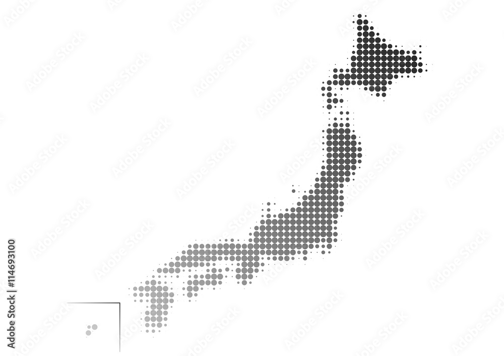 Fototapeta 日本地図のイラスト: 黒ドットグラデーション