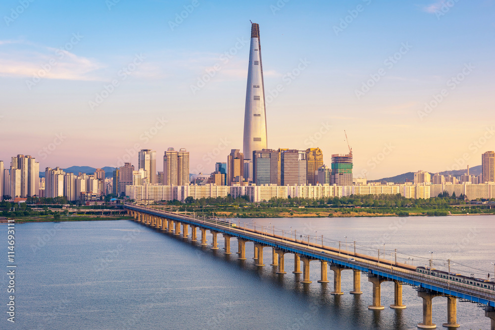 Seoul Subway and Seoul City Skyline, South korea