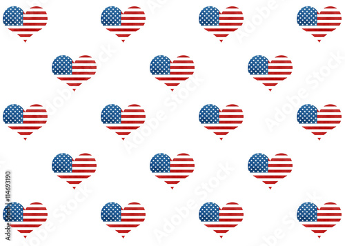 American flag pattern with hearts.