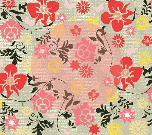 Hello Spring May card or invitation with colorful flowers. Vector illustration